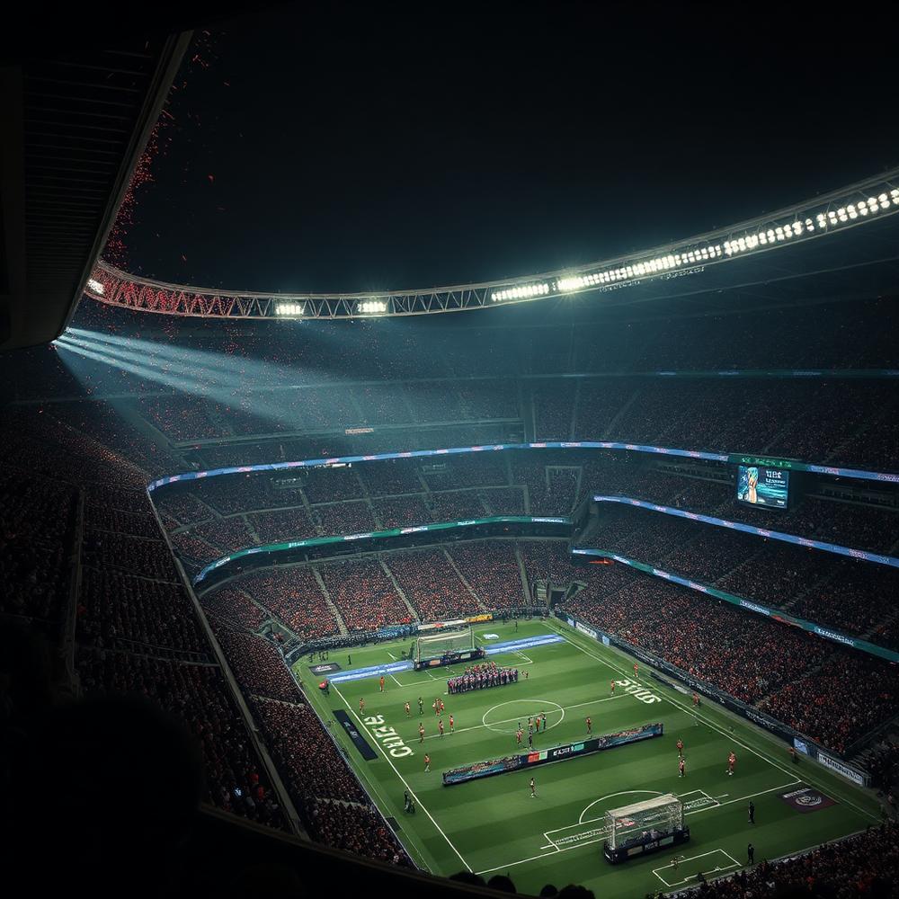 Floodlit football stadium during a World Cup final
