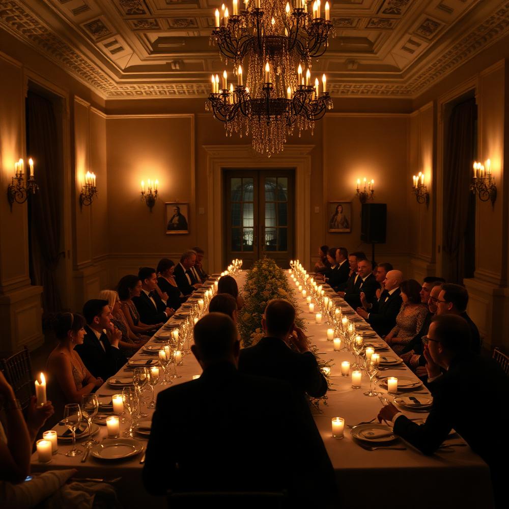 Candlelit private gala dinner in a grand historic residence